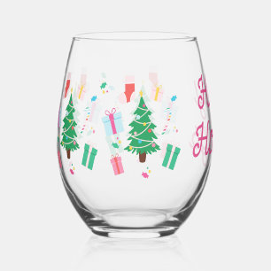 Preppy Christmas Tree Holiday Stemless Wine Glass