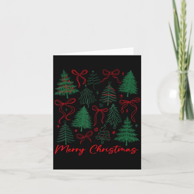 Preppy Christmas Tree Merry Xmas Girly Coquette Ki Card (Front)