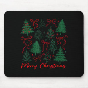 Preppy Christmas Tree Merry Xmas Girly Coquette Ki Mouse Mat
