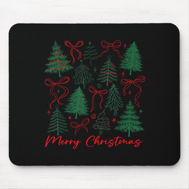 Preppy Christmas Tree Merry Xmas Girly Coquette Ki Mouse Mat (Front)