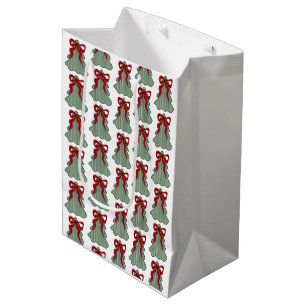 Preppy Christmas Tree Red Bow Hand Drawn Coquette Medium Gift Bag