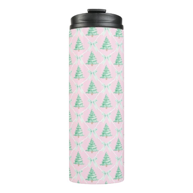 Preppy Christmas Trees and Bows Thermal Tumbler (Front)