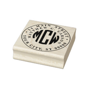 Preppy Circle Monogram 3 Initial Framed Address Rubber Stamp