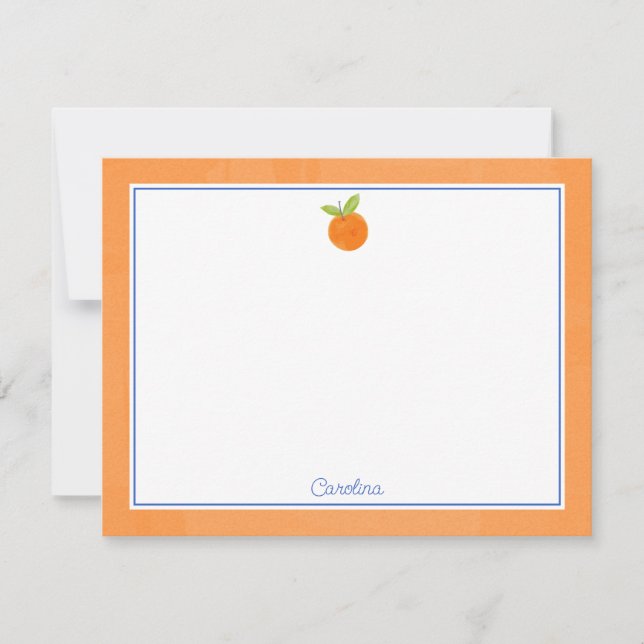 Preppy Citrus Fruit Orange & Blue Note Card (Front)