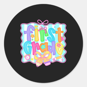 Preppy Ck To School 1st Grade Coquette Bow Girls K Classic Round Sticker