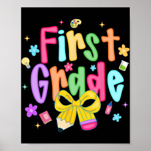Preppy Ck To School 1st Grade Coquette Bow Girls K Poster