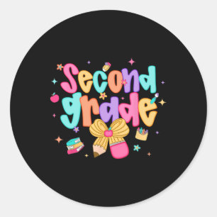 Preppy Ck To School 2nd Grade Coquette Bow Girls K Classic Round Sticker