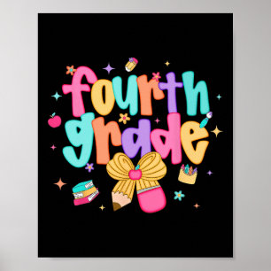 Preppy Ck To School 4th Grade Coquette Bow Girls K Poster