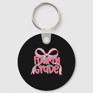 Preppy Ck To School 4th Grade Pink Coquette Bow Gi Key Ring