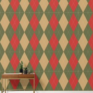 Preppy Classic Argyle Army Green, Barn Red & Khaki Wallpaper