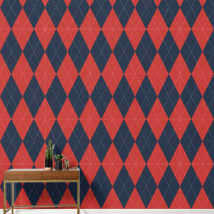 Preppy Classic Argyle Barn Red & Navy Wallpaper