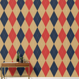 Preppy Classic Argyle Khaki, Navy & Barn Red Wallpaper