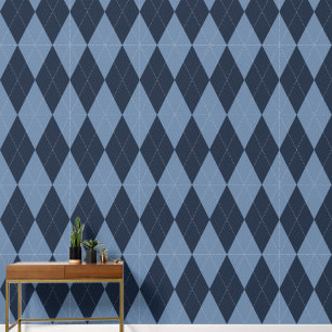 Preppy Classic Argyle Navy & Smoke Blue Wallpaper