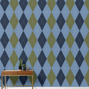 Preppy Classic Argyle Smoke Blue, Navy Army Green Wallpaper