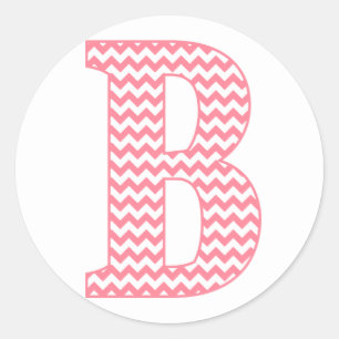 Preppy Classic Pink Chevon Letter B Monogram Classic Round Sticker