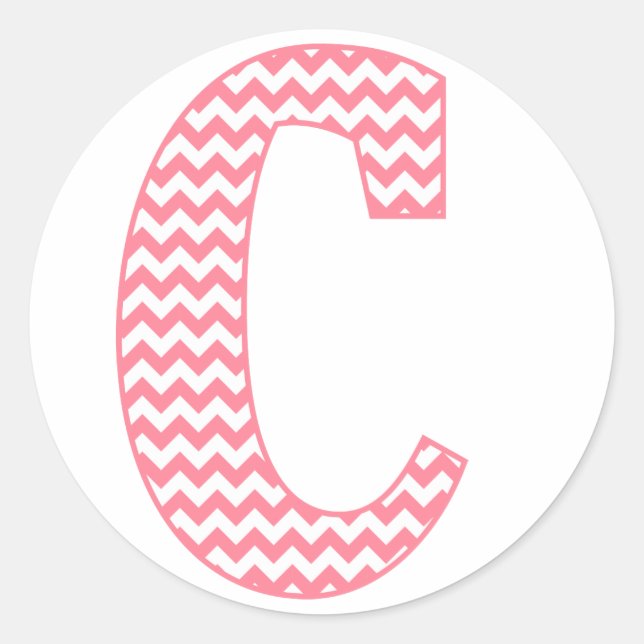 Preppy Classic Pink Chevon Letter C Monogram Round Sticker (Front)