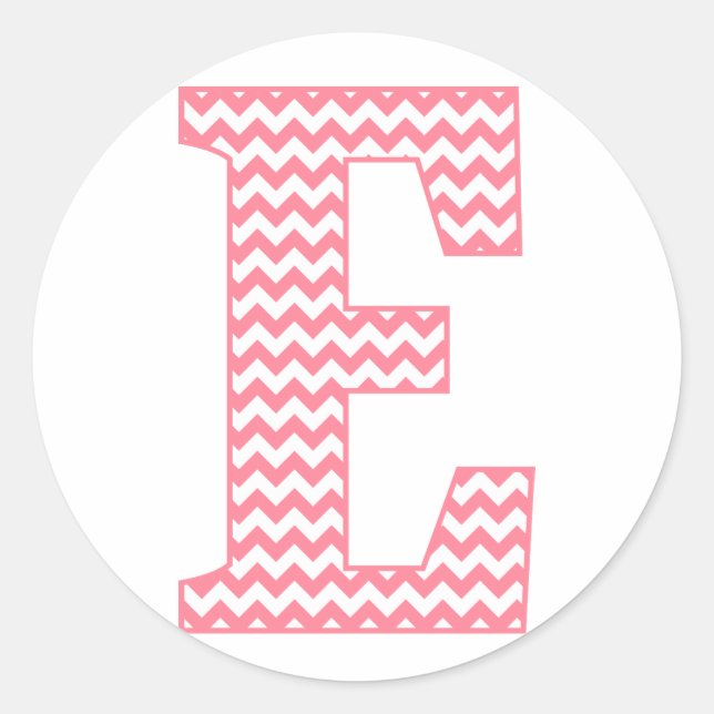 Preppy Classic Pink Chevon Letter E Monogram Classic Round Sticker (Front)