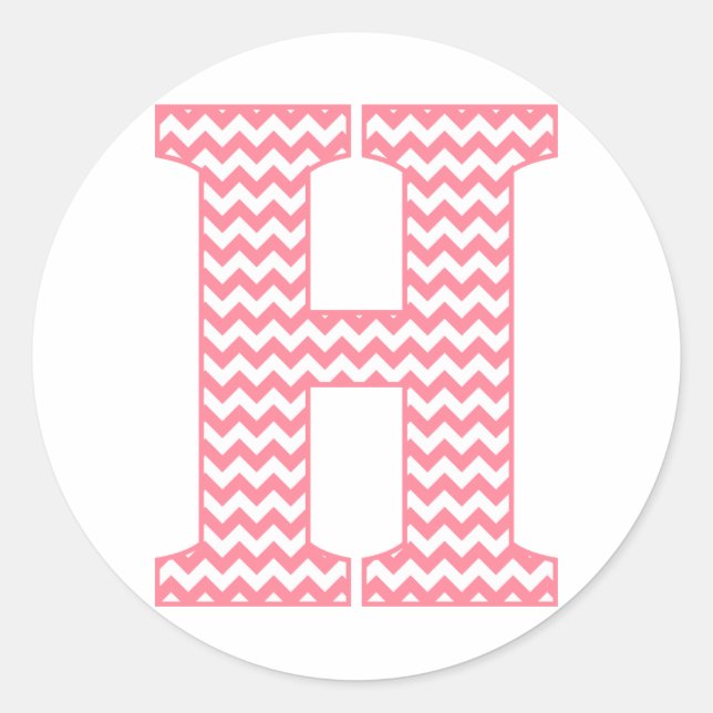 Preppy Classic Pink Chevon Letter H Monogram Classic Round Sticker (Front)