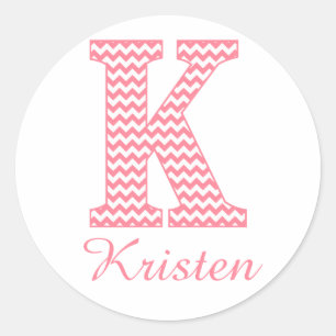Preppy Classic Pink Chevon Letter K Monogram Round Sticker