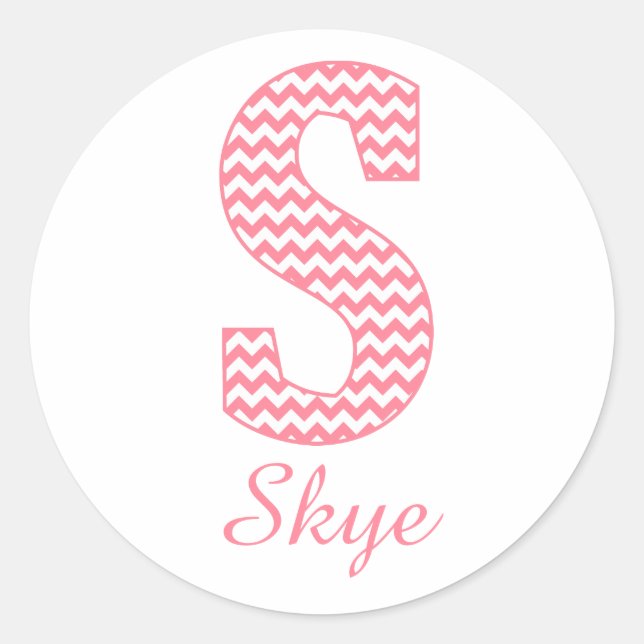Preppy Classic Pink Chevon Letter S Monogram Round Sticker (Front)