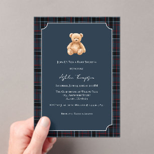 Preppy Classic Teddy Bear Baby Shower Acrylic Invitations