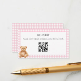 Preppy Classic Teddy Bear Baby Shower QR Code Enclosure Card