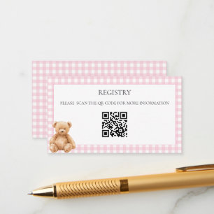 Preppy Classic Teddy Bear Baby Shower QR Code Enclosure Card