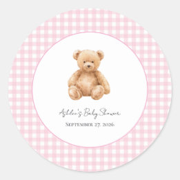 Preppy Classic Teddy Bear Baby Shower Round Stick Sticker