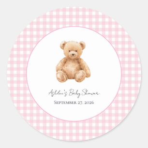 Preppy Classic Teddy Bear Baby Shower  Round Stick Sticker