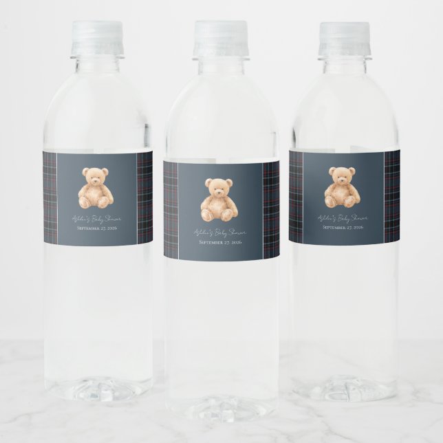 Preppy Classic Teddy Bear Baby Shower  Water Bottle Label (Bottles)