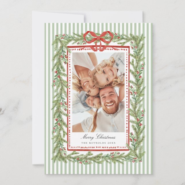 Preppy Coastal Bow Family Photo Christmas Holiday  (Front)