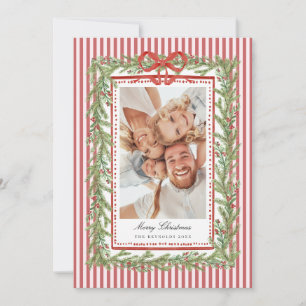 Preppy Coastal Bow Family Photo Christmas Holiday Card