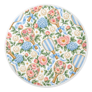 Preppy Coastal Chic Pickleball Blue & Blush Pink Ceramic Knob