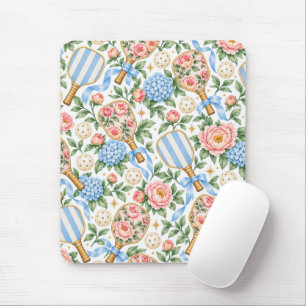 Preppy Coastal Chic Pickleball Blue & Blush Pink Mouse Mat