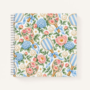 Preppy Coastal Chic Pickleball Blue & Blush Pink Notebook