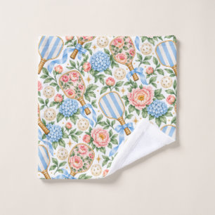 Preppy Coastal Chic Pickleball Blue & Blush Pink Wash Cloth