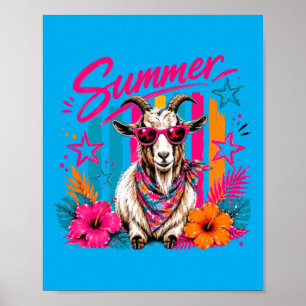 Preppy Coastal Goat Summer Striped Retro Graphic Poster