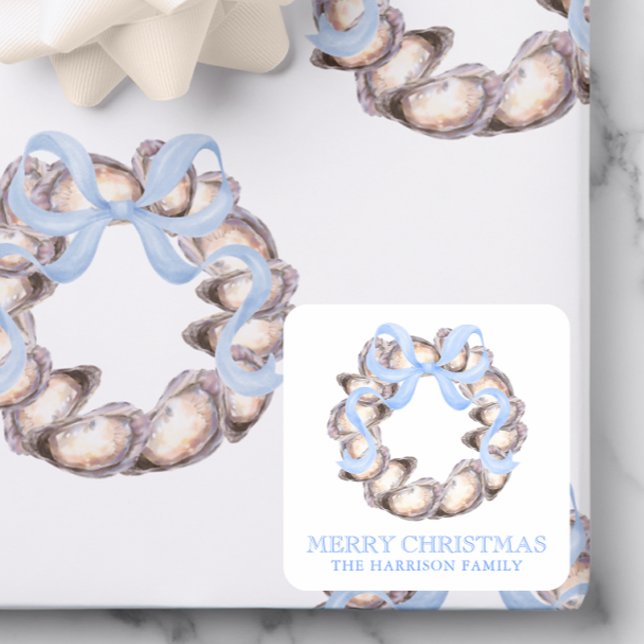 Preppy Coastal Oyster Bow Wreath Christmas Square Sticker (Creator Uploaded)