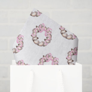 Preppy Coastal Oyster Bow Wreath Christmas Tissue Paper