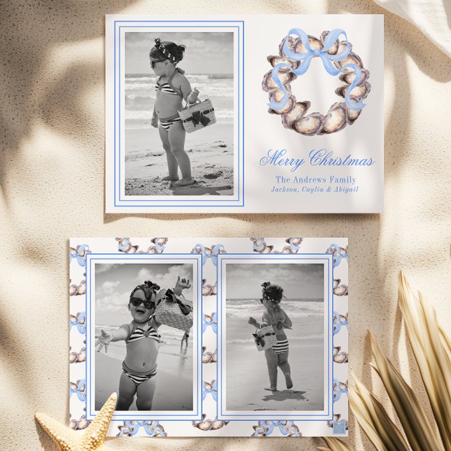 Preppy Coastal Oyster Bow Wreath Photo Holiday (Creator Uploaded)