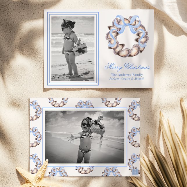 Preppy Coastal Oyster Bow Wreath Photo Holiday (Creator Uploaded)