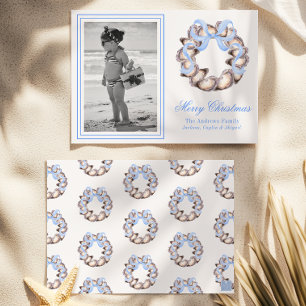 Preppy Coastal Oyster Bow Wreath Photo Holiday