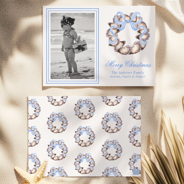 Preppy Coastal Oyster Bow Wreath Photo Holiday (Creator Uploaded)