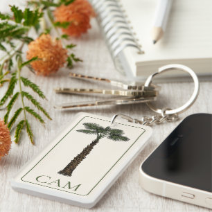 Preppy Coastal Palm Tree Monogram Key Ring