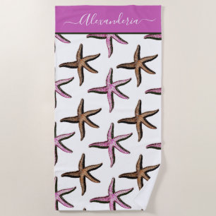 Preppy Coastal Pink Sand Starfish Beach Towel