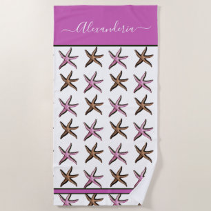 Preppy Coastal Pink Sand Starfish Beach Towel