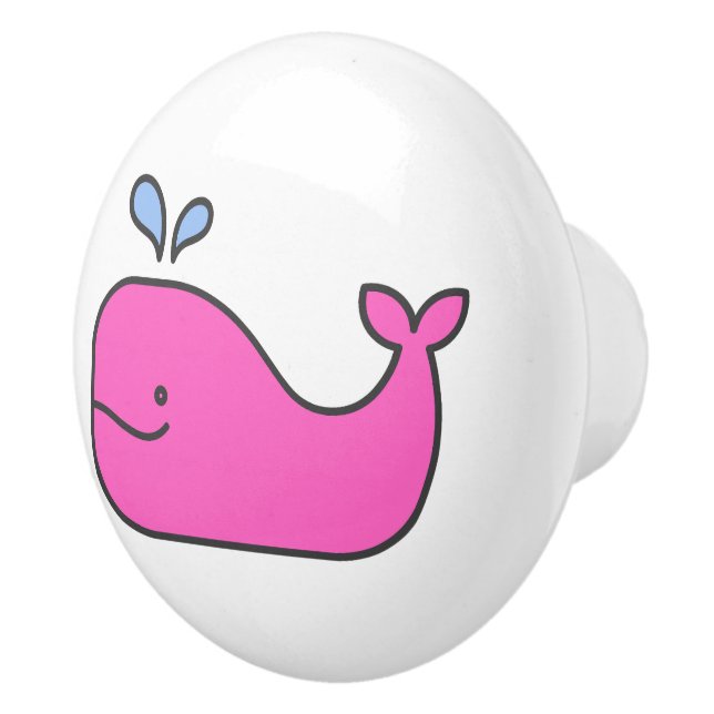 Preppy Coastal Pink Whale Ceramic Knob (Right)