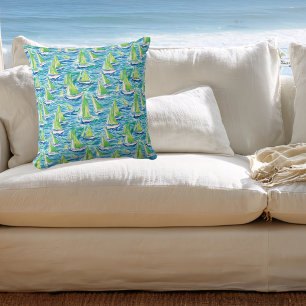 Preppy Coastal Sailboats Cushion