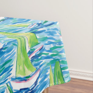 Preppy Coastal Sailboats Tablecloth
