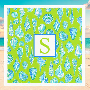 Preppy Coastal Sea Shells on Lime Green Seaside Napkin
